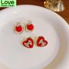 Simple Cute Red Geometric Rhinestones Stud Earrings New Korean Style Earings Jewelry Wholesale