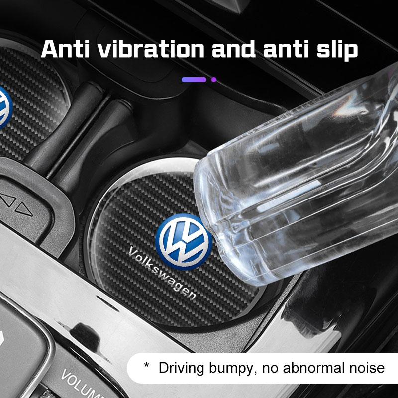 2Pcs Car Coaster Water Cup Bottle Mat Anti-slip Pad for Volkswagen VW R Rline ID.3 ID4 Polo Passat B5 B7 Golf 8 Touran Caddy GTI