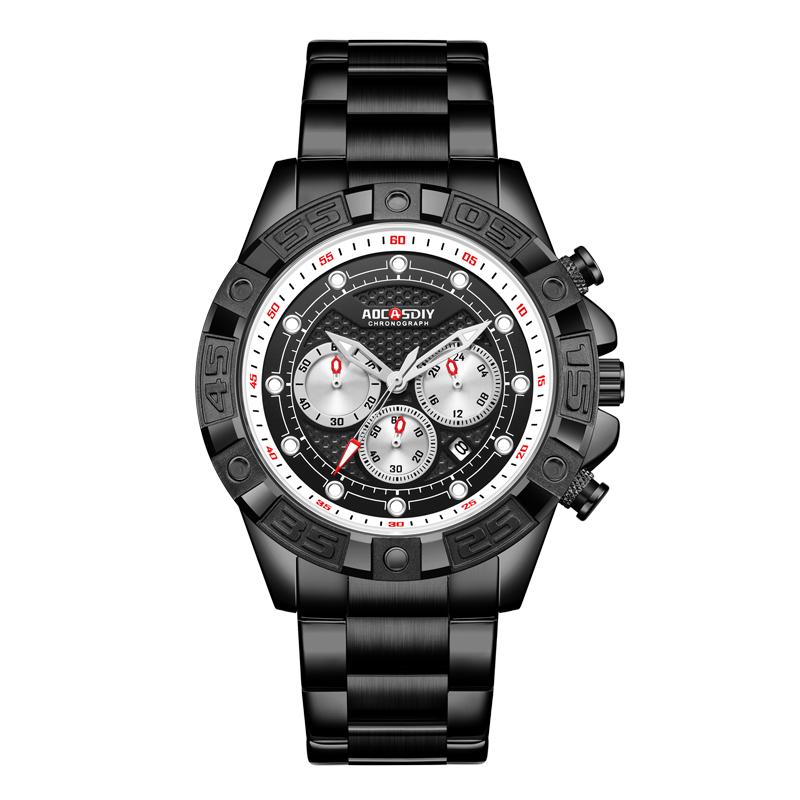 AOCASDIY Brand Fashion Business Multi-Functional Timing Luxury Dial Stainless Steel With Men's WaterProof Quartz Bowl Watch