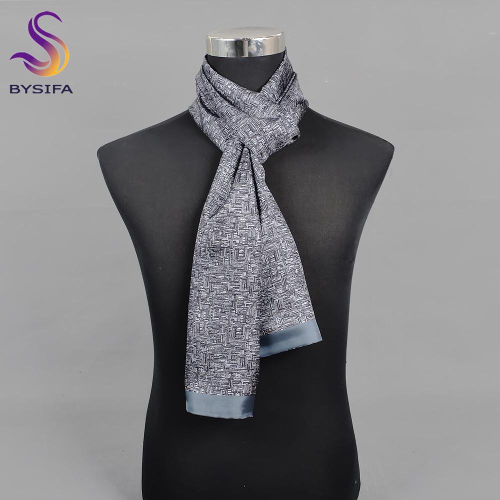 BYSIFA|Серый шелковый галстук-платок мужской зимний модный 100% шелк мужской длинный шарф галстук бренд мягкий двухслойный шарф галстук 160*26см