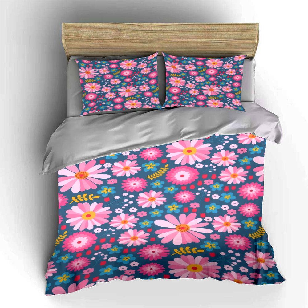 Floral Three-Piece Decorative Set Bedding Set with 1 Duvet Cover 2 Pillowcases Single Double King Queen, Gift