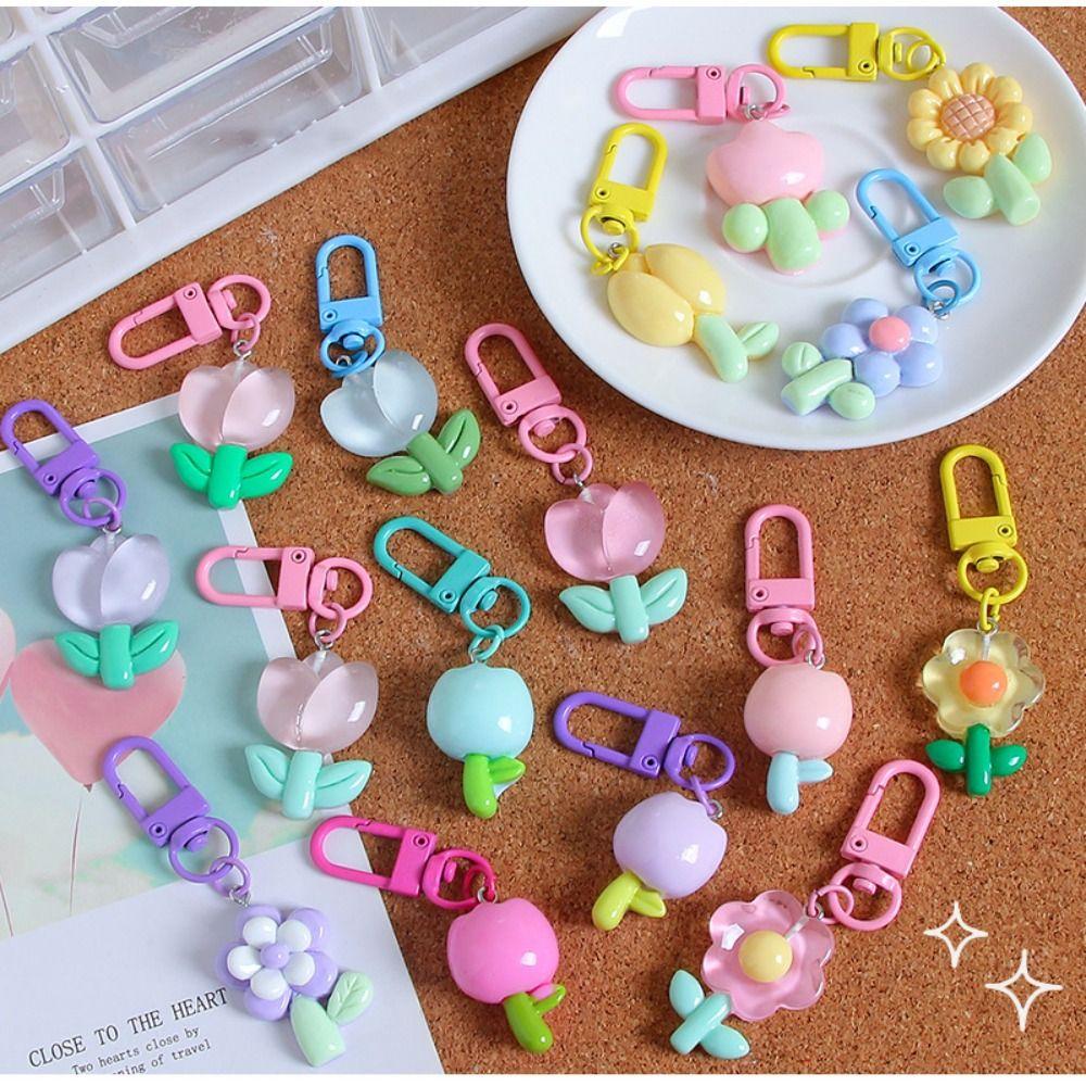 Cute Cartoon Colorful Flower Keychain Pendant Rope Decoration Bag Decoration New Pendant Keyring