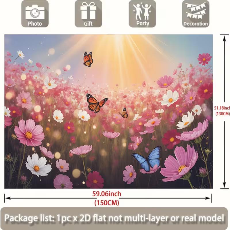 2D Spring Flower Butterfly Backdrop, Dreamy Garden Photography Background