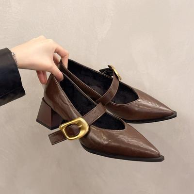 Модный дизайн Туфли Мэри Джейн на высоком каблуке 2025 НОВИНКА Острый носок Женские туфли-лодочки из ПУ кожи Удобные Весенне-летнее платье Сексуальные женские туфли