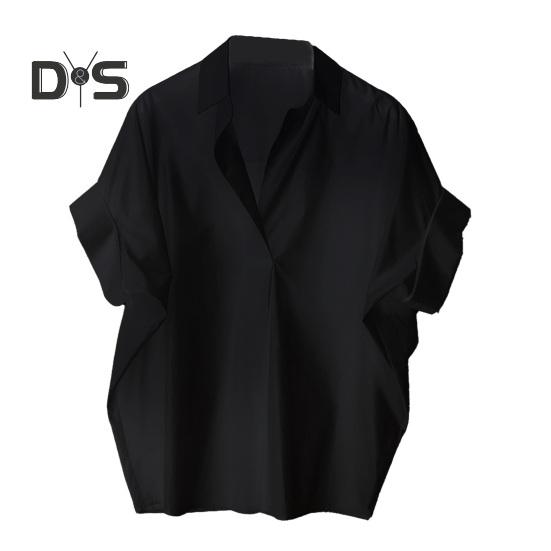 Женская летняя рубашка с лацканами и коротким рукавом, однотонный пуловер, свободный крой, тонкая офисная женская рубашка, рабочая одежда