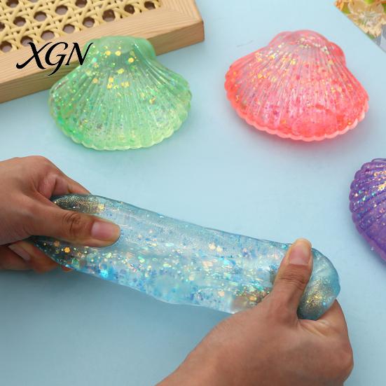 Squeeze Stress Ball Mini Glitter Shell Toy, Relief Sugar Relaxation Fidget Soft Stretchy Transparent Ocean Sensory Toy
