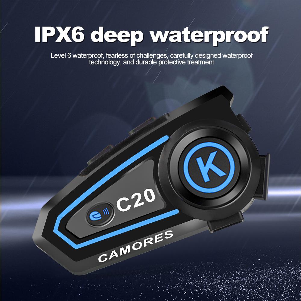 C20 Мотоциклетный шлем гарнитура стерео Bluetooth Hands Free Звонок IPX6 Водонепроницаемый 1200mAh с трехцветной подсветкой