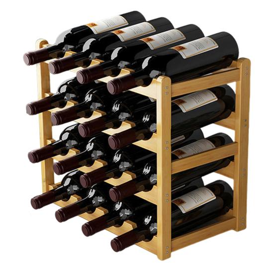 Bamboo Wine Rack Holder Bar Cabinets Stackable Storage Cube Tabletop for Champagne