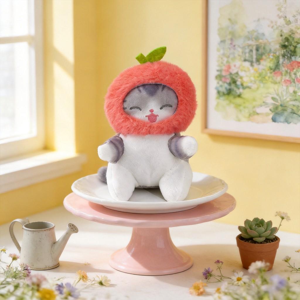 Мягкая игрушка-кошка в костюме фрукта для детей и коллекционеров