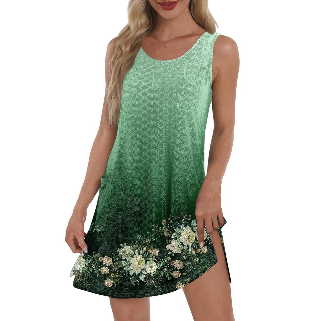 Женский повседневный сарафан с карманами, летнее пляжное платье в стиле бохо, футболки, платье с V-образным вырезом, свободные платья-майки