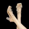 High Heels Women's Summer 2025 New Butterfly Rhinestone Word with Crystal Heel Sandals Square Head Thick Heel Slippers Women