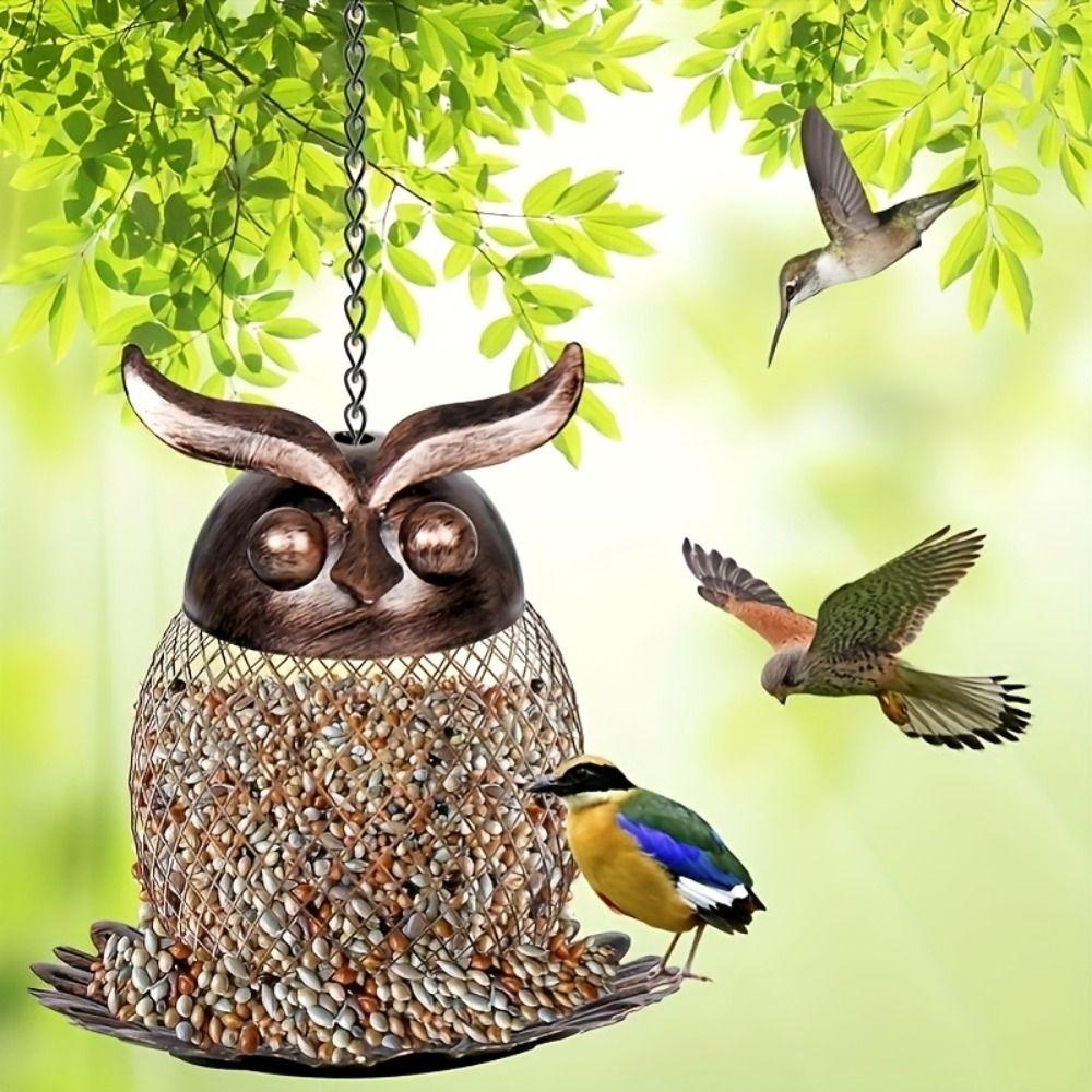 Owl Shape Metal Bird Feeder Rust Proof Owl Hummingbird Feeder  Yard Decoration