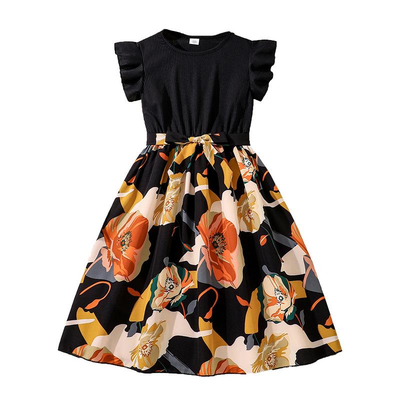 Платье принцессы для девочек, летнее детское модное платье с короткими рукавами и принтом в стиле пэчворк