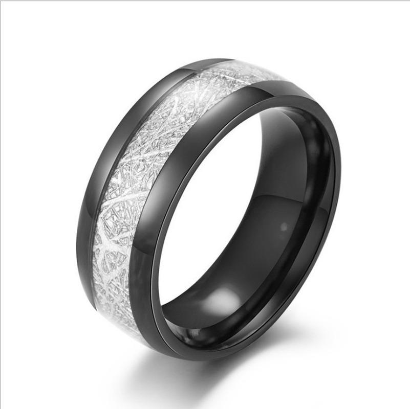 8mm Width Meteorite Stone Pattern Inlaid Silver Color Tungsten Steel Ring Couple Wedding Band Engagement Jewelry MIT