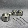 Stainless Steel Seasoning Containers Set with Lid Spoon Tray 3 Grids Condiment
