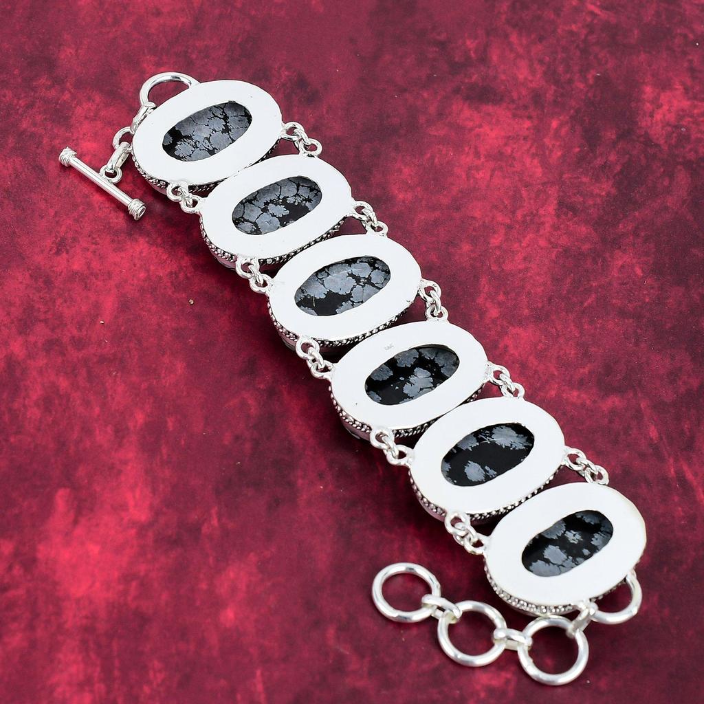 Snowflake Obsidian Handmade Jewelry Set, 925 Solid Sterling Silver Jewelry, Beauteous Unique Design Bracelet & Necklace Set For Her