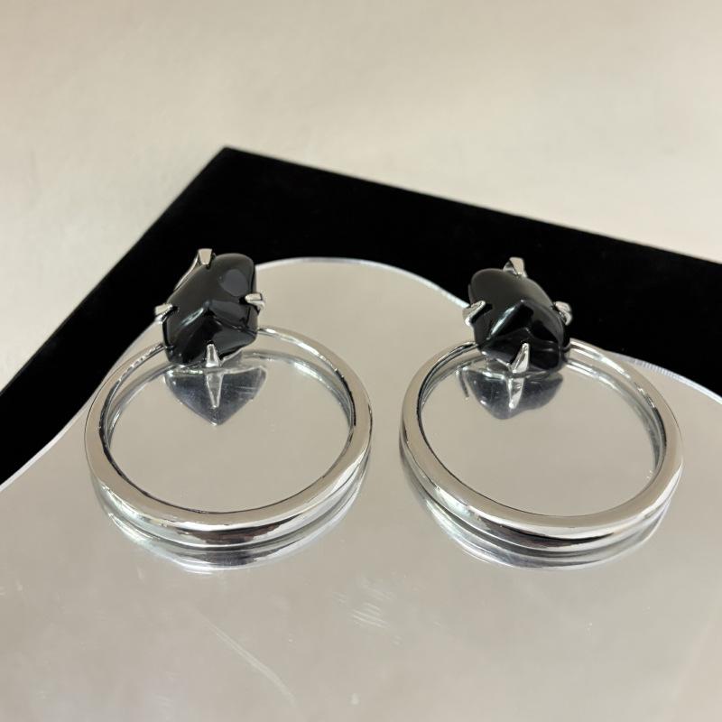 Retro Exaggerated Circular Earrings Set With Irregular Resin Gemstones Simple Earrings Fashionable Ladies' Jewelry Accessories