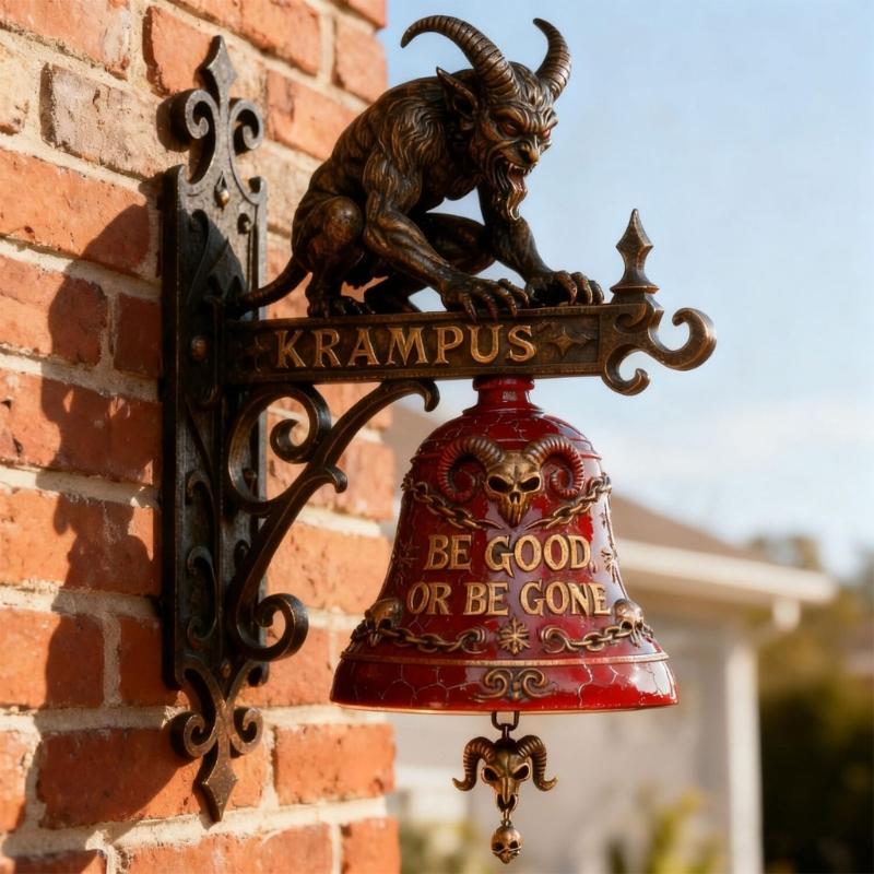 Декоративный подвесной орнамент Крампус, Подвесной декор в деревенском стиле 'Добро пожаловать', Настенный чугунный/смоляной акцент для улицы, Темный винтажный элемент для