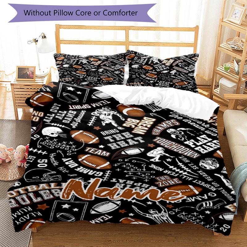 3pcs Custom Name American football Bedding Set Duvet Cover Closure Includes 1 Duvet Cover & 2 Pillowcases, Soft and Comfortable for All Seasons.