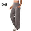Women Yoga Pants Solid Color High Waist Wide Leg Sport Pants with Pockets Tummy Control Straight Leg Dress Pants