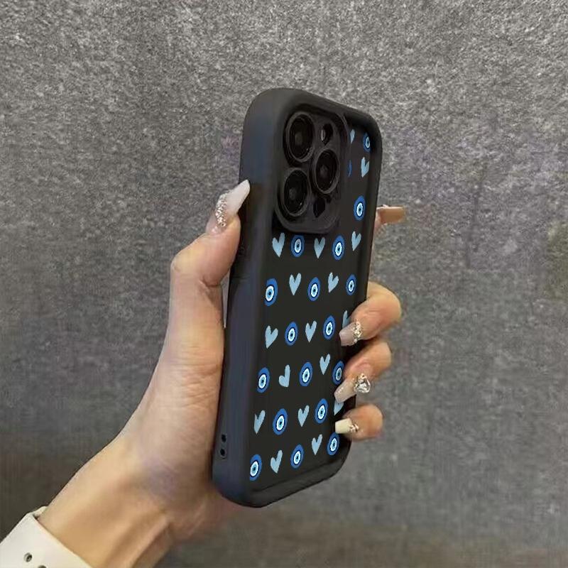 Чехол для телефона Синий с узором Глаза в форме сердца Для iPhone 17 16 Pro Max 11 13 12 14 15 8 7 Plus XS XR X 16E 17E Ударопрочный Мягкий чехол