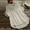 Fashion Women Vertical Stripe V Neck 3/4 Sleeve Button Loose Casual Shirt Blouse