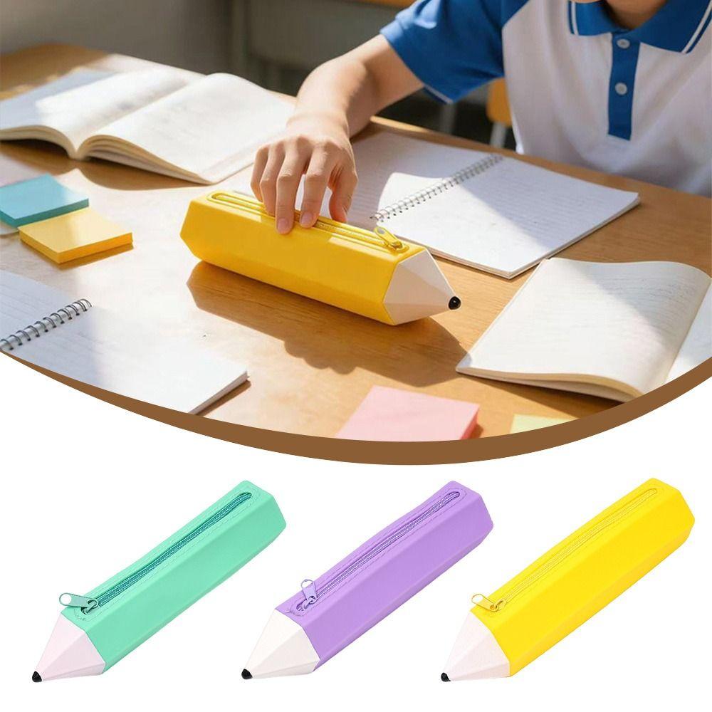 Pencil Shape Pen Bag Silicone Stationery Organizer Multi-functional Stationery Pouch Gift