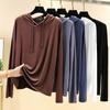 Новая женская весенне-осенняя футболка с длинными рукавами из модала, свитер большого размера с капюшоном, свободная рубашка, сплошной цвет, верхний цвет