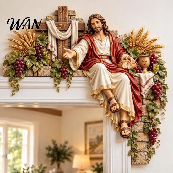 Spiritual Wall Decor for Bedroom Christian Door Corner Sign, Wood Jesus Religious Art, 2D Wooden Gift Friends Flat Faith-Inspired Frame Topper