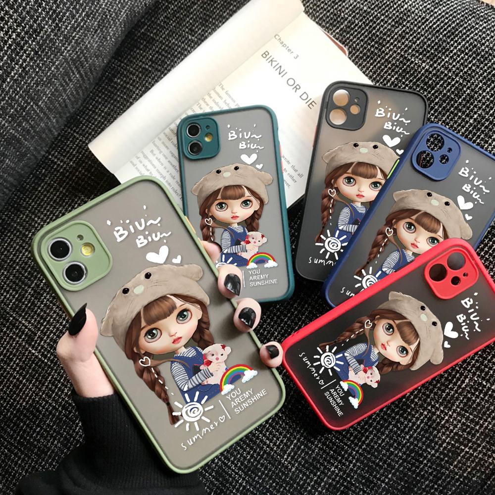 Cute Cartoon Girl Phone Case for iPhone 14 13 12 11 Pro Max Samsung Galaxy S20 FE A52 S23 Infinix Slim Matte Back Cover Lens Protection Cases