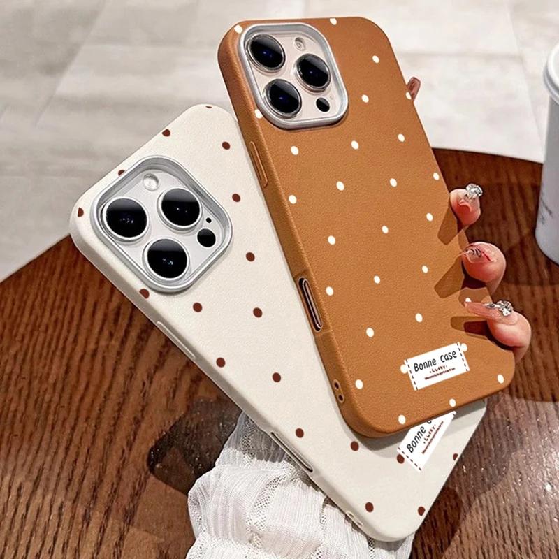 Простой белый горошек Кожаный матовый чехол для телефона для iPhone 17 Air 16 E 15 14 Plus 13 12 11 Pro Max XS Max Защитная крышка для объектива