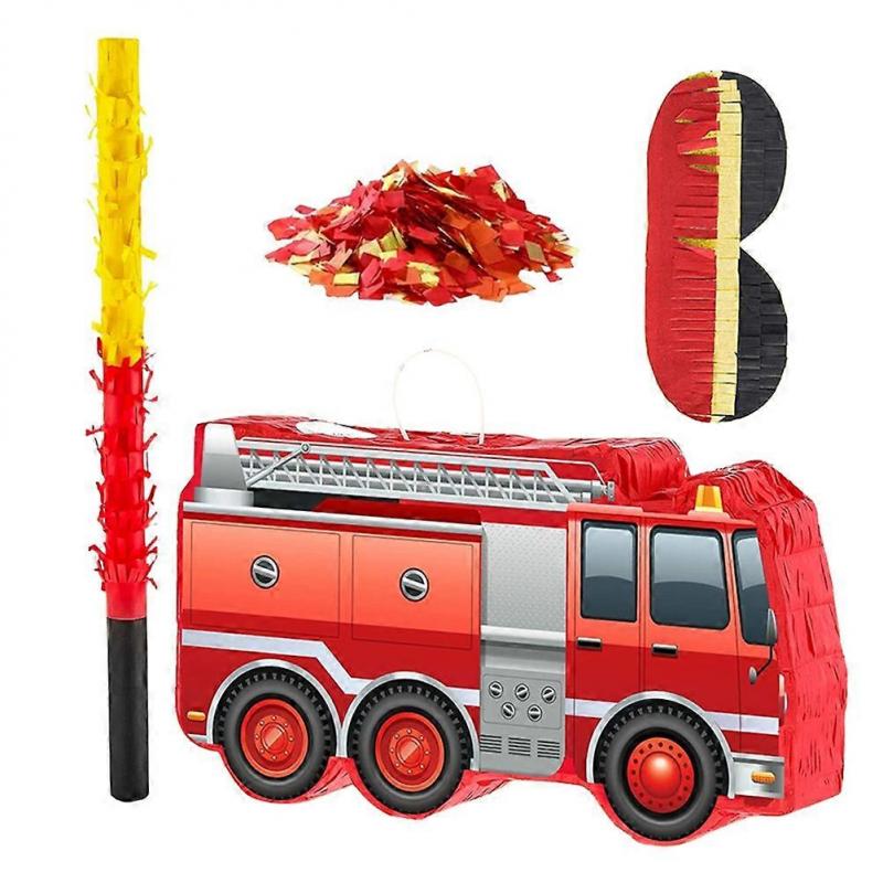 Fire Truck Pinata Party Decoration Interactive Activity For Kids Boys Birthday Party Supplies Red 41.00X22.50X8.00CM Candy Dispenser 1Set
