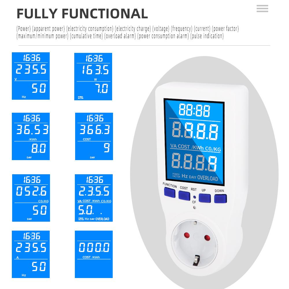 Измеритель мощности переменного тока 110/230 В, монитор потребления электроэнергии, ваттметр кВтч, счетчик электроэнергии, розетка ЕС, США, Великобритания, анализатор мощности с ЖК-дисплеем