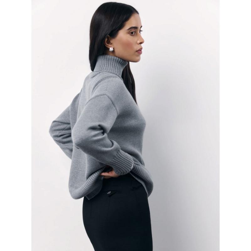 Женский осенне-зимний свободный вязаный свитер с высоким воротом