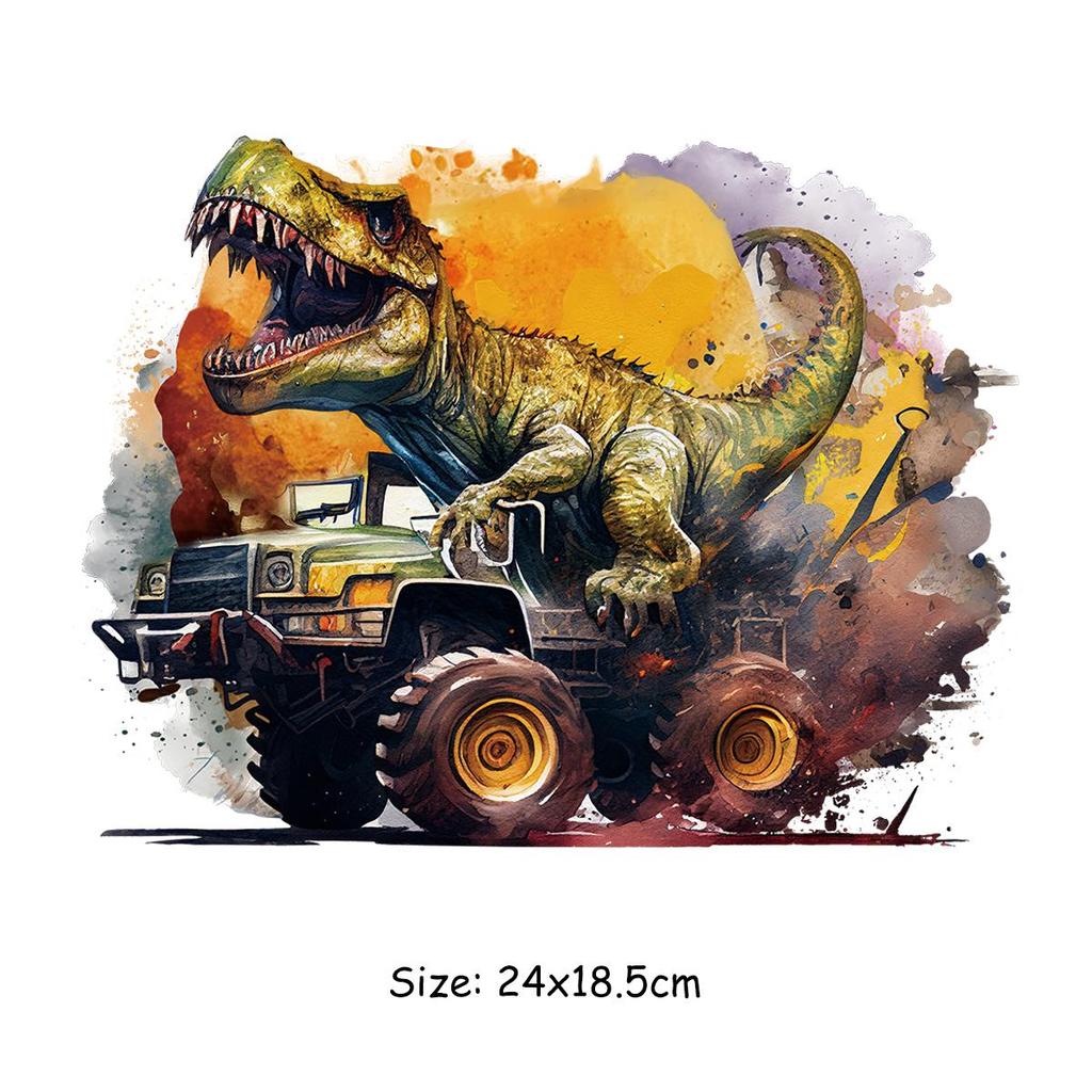 Нашивки с динозаврами, мультяшный грузовик, термоклейкая передача, художественные ремесла, глажка одежды, аппликация, аксессуары «сделай сам», железные нашивки с животными
