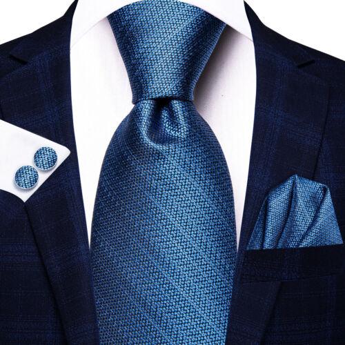 Paisley Mens Blue Tie Set Silk Woven Necktie Handkerchief Cufflinks Wedding Gift