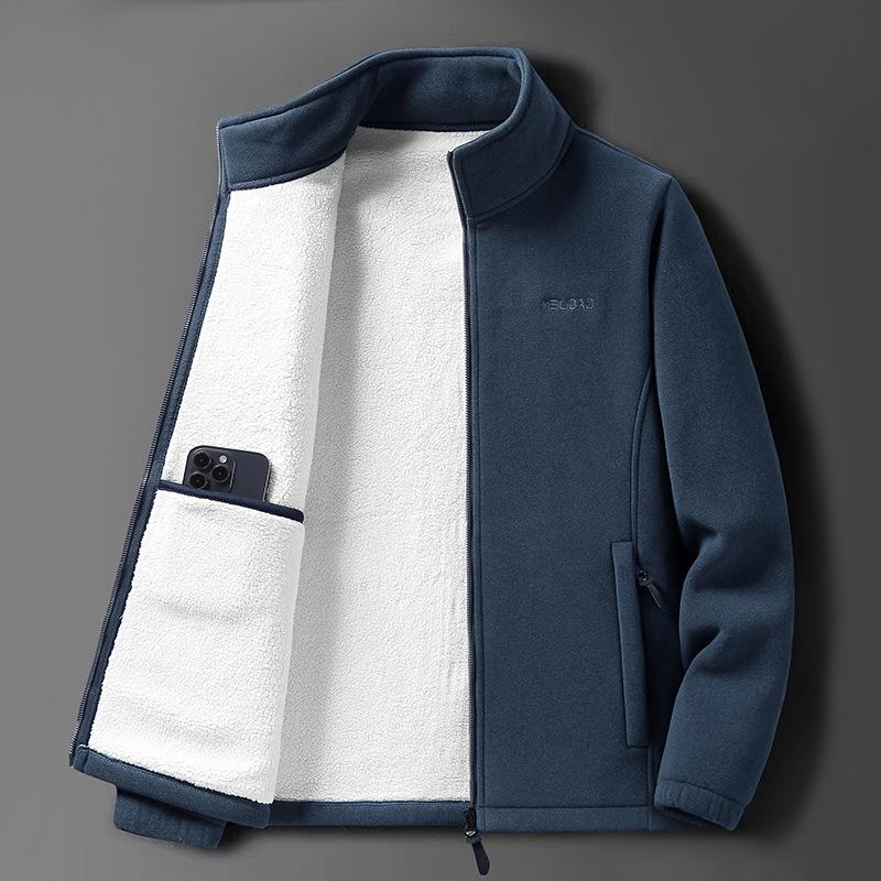 Мужская флисовая куртка из овечьей шерсти - Осень/Зима, на бархатной подкладке, толстая теплая верхняя одежда для мужчин среднего и пожилого возраста.