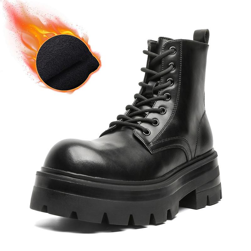 Men's Casual Stage Nightclub Platform Boots Black Genuine Leather Shoes Cowboy Autumn Winter Boot Handsome High Motorcycle Botas