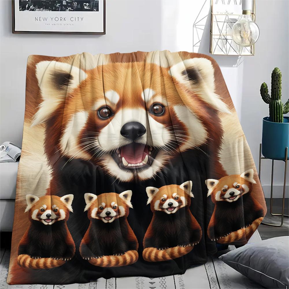 1Pc Red Pandas Mink Print Flannel Blanket, High quality Comfortable for All Seasons, Home Decor, Warmth and Comfort, Perfect for Gifts