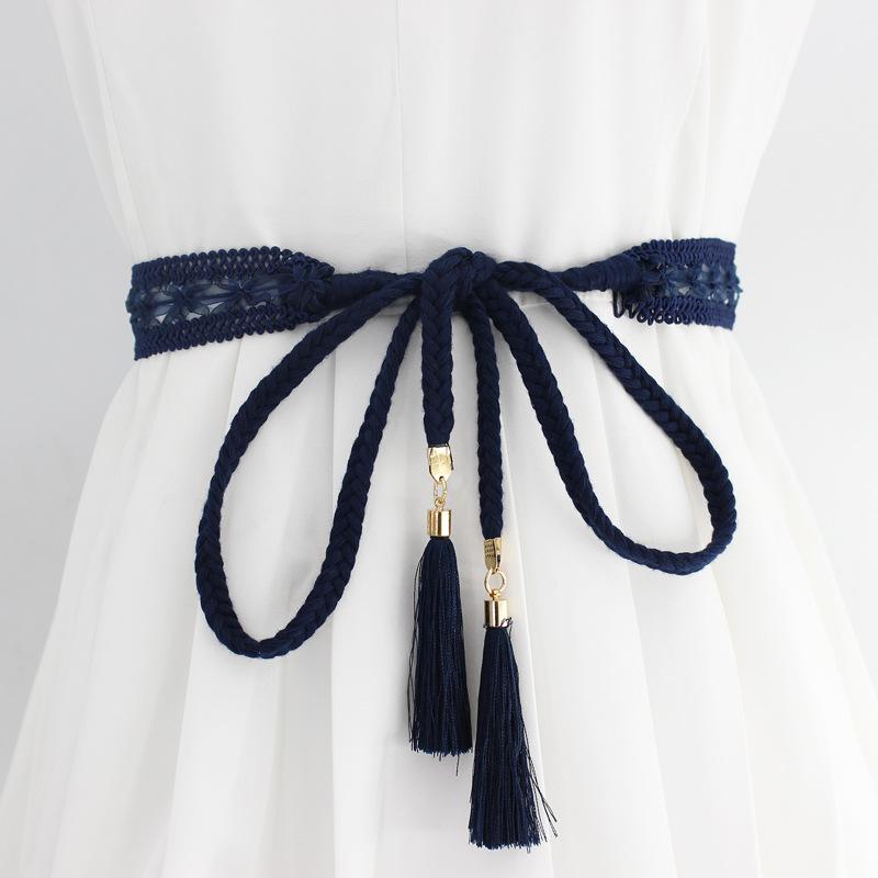 Mei Mary New women's dress decoration versatile knotted waist chain korean braided tassel lace cotton cord waist belt
