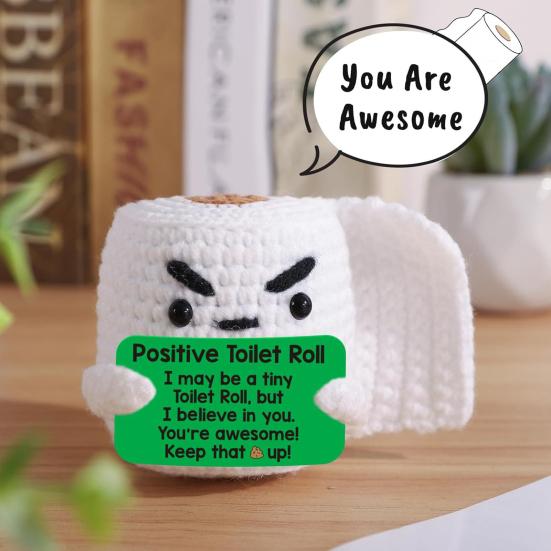 Crochet Toilet Roll with Positive Card Mini Handmade Knitting Roll Paper Doll Stress