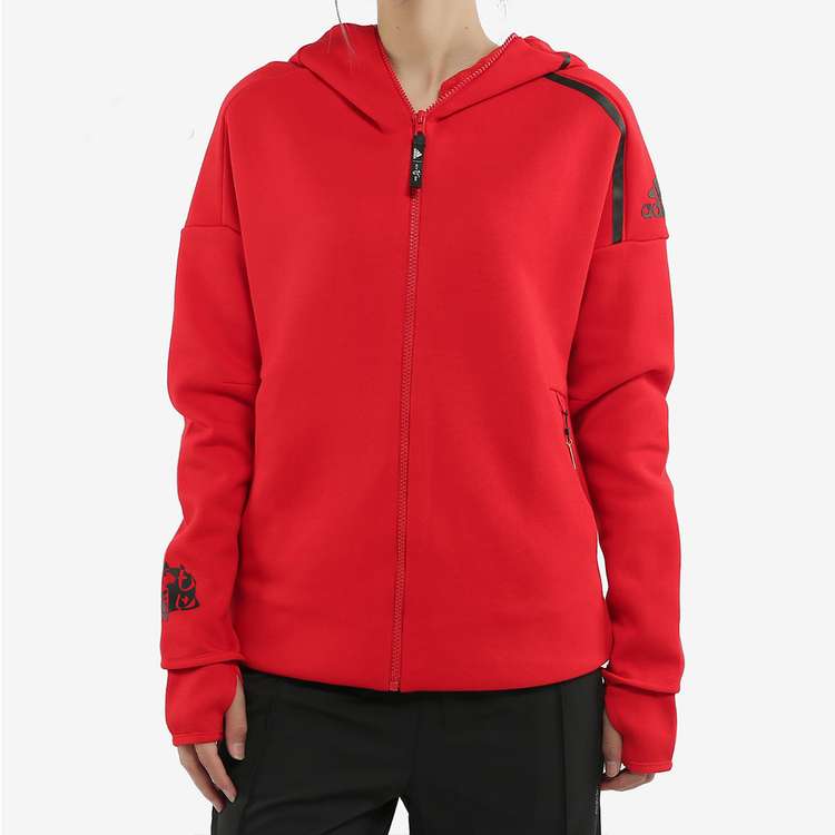 Adidas Повседневная спортивная куртка с капюшоном на молнии, женская верхняя одежда, красная EA2102