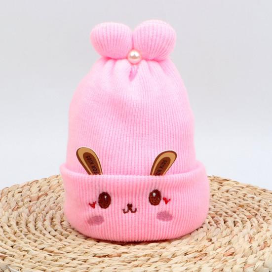 0-6 Месяцев Вязаная Шапка Ушки Кролика Вышивка Лицо Плиссированный Верх Декор Имитацией Жемчуга Эластичная Защита Ушей Более Плотная Осень Зима