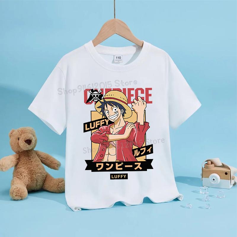 Anime Luffy Zoro Boy T Shirt One Piece Short Sleeve White Tops Summer Children Clothes Toddler Cotton Tee Shirts Baby Clothing