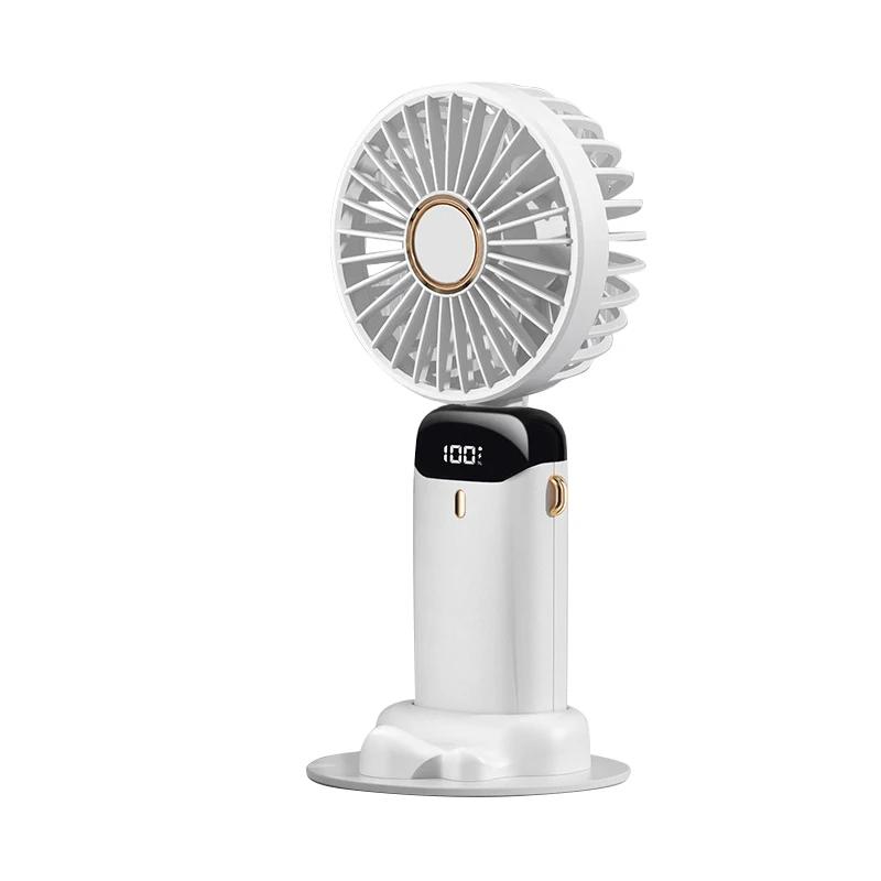 Handheld Mini Fan Foldable Portable Neck Hanging Fans 5 Speed USB Rechargeable Fan with Phone Stand and Display Screen