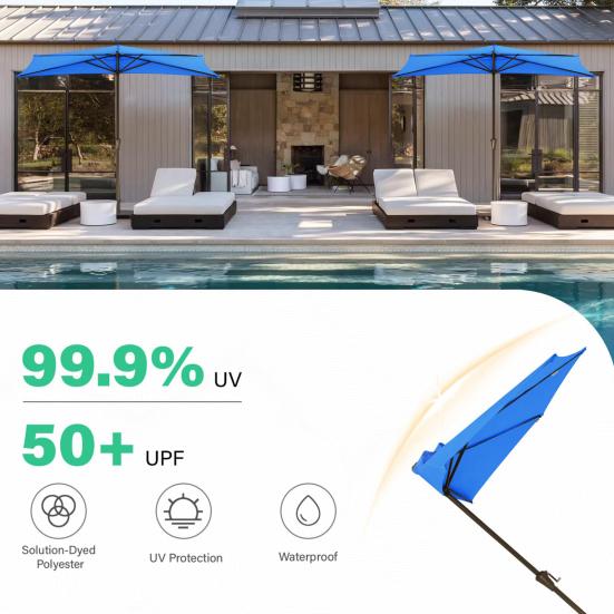 270CM Half Umbrella Replacement Canopy UV Protection Outdoor Garden Patio Backyard Parasol Market Table Top Umbrella Replacement Fabric Cloth Cover