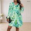Women Plus Size V Neck Long Sleeve Loose Fit Curved Hem Printed Dress