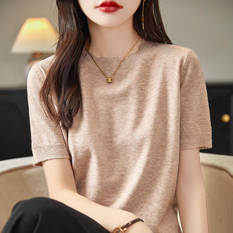 Женская вязаная футболка MODERN NEW SAGA, летняя вязаная рубашка, футболки с короткими рукавами, пуловер с круглым вырезом, вязаные топы