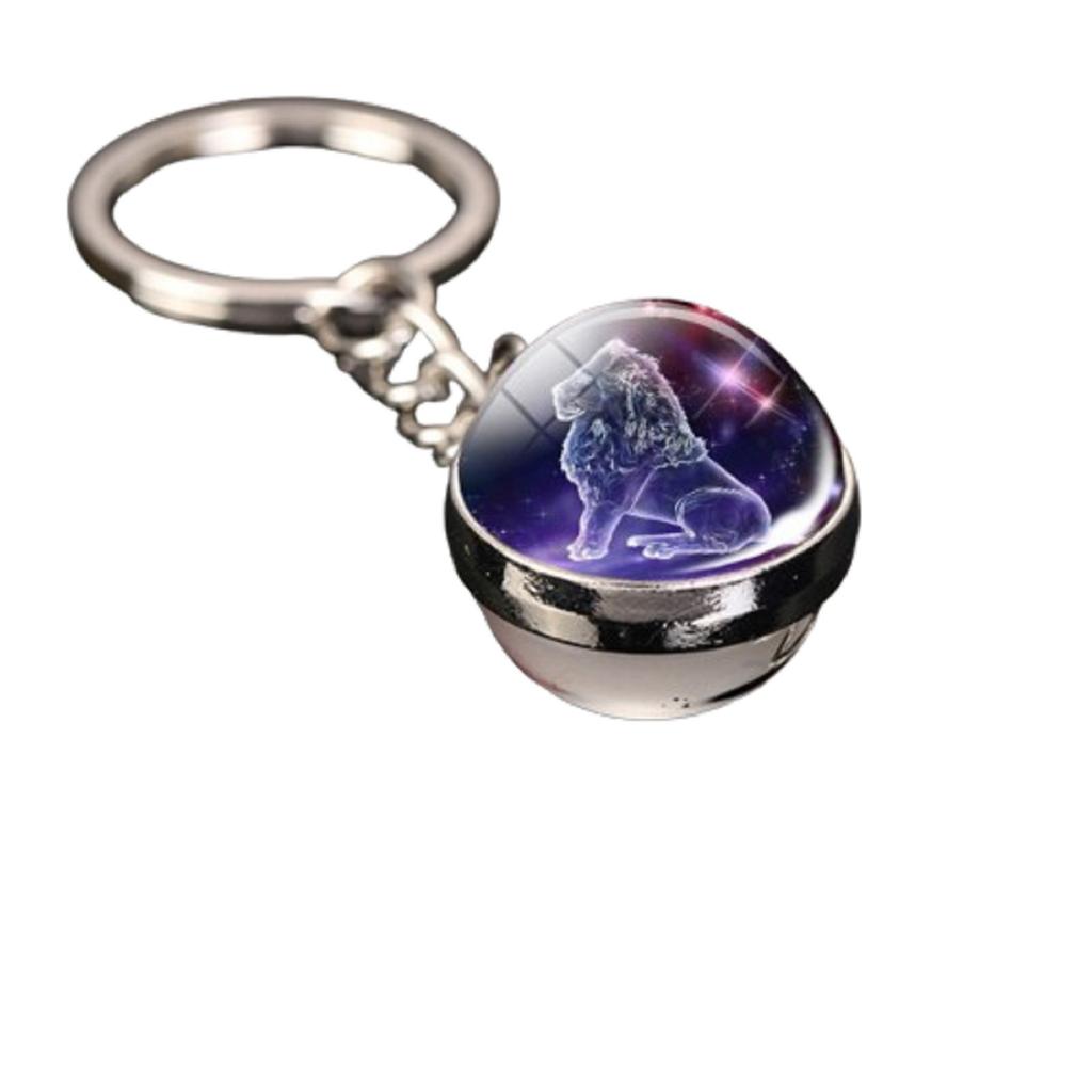 Брелок для ключей с подвеской в виде сумки с 12 знаками зодиака, светящийся в темноте, с драгоценными камнями, двухсторонний стеклянный шар