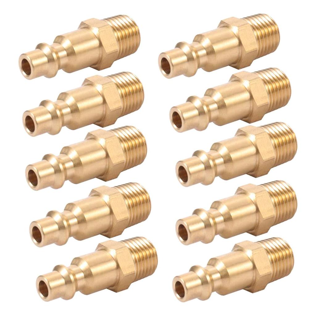 10 Pcs 1/4inch NPT Brass Male Air Hose Quick-Connect Adapter Air Tool Compressor Fitting Male Brass Plug Connector